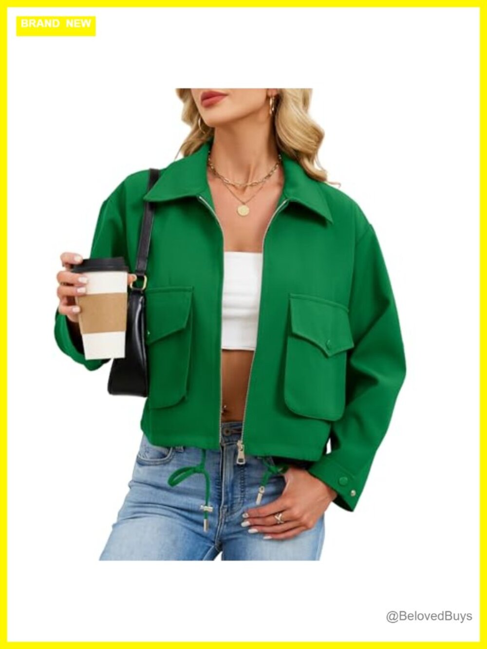 Women's Lightweight Cropped Zip Up Utility Jacket with Pockets